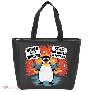 Resist Penguins Activism Funny Penguins Protest Tariffs Tote Bag