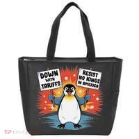 Resist Penguins Activism Funny Penguins Protest Tariffs Tote Bag thumb 0