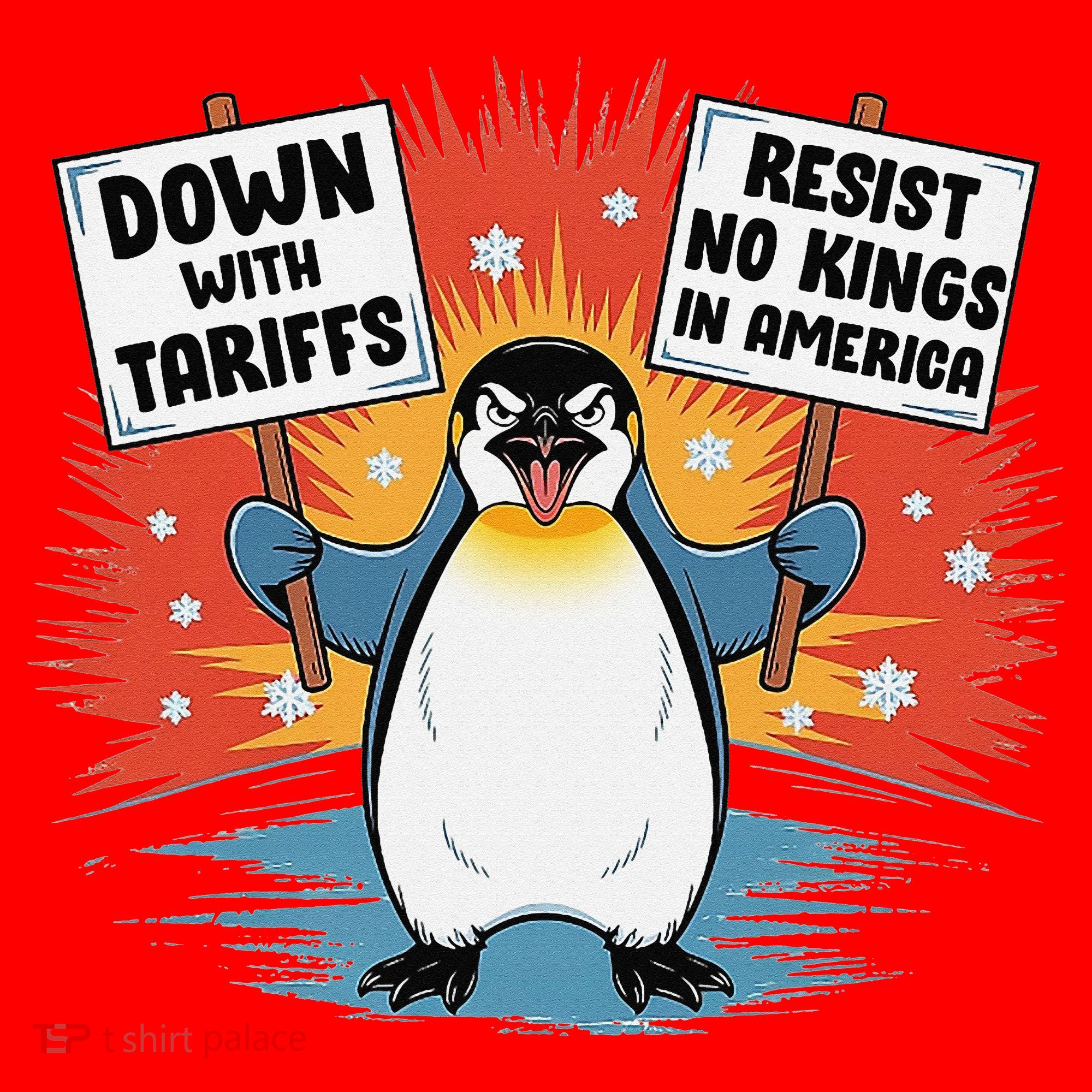 Resist Penguins Activism Funny Penguins Protest Tariffs Santa Hat