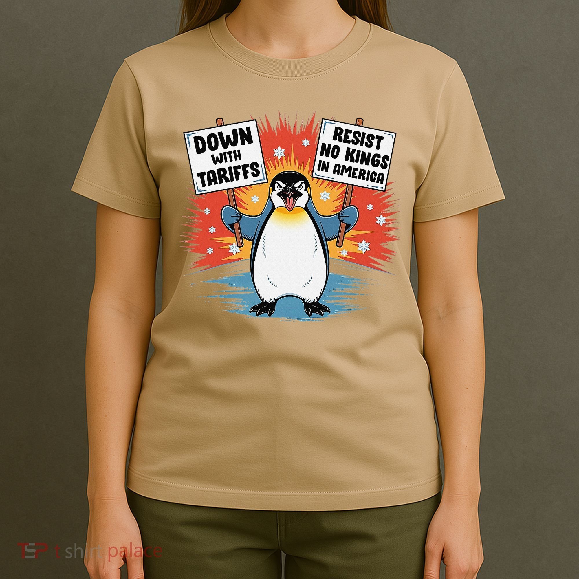 Resist Penguins Activism Funny Penguins Protest Tariffs T-Shirt