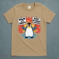 Resist Penguins Activism Funny Penguins Protest Tariffs T-Shirt thumb 5