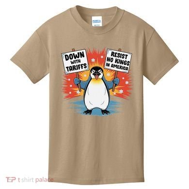 Resist Penguins Activism Funny Penguins Protest Tariffs Kids T-Shirt