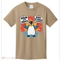 Resist Penguins Activism Funny Penguins Protest Tariffs Kids T-Shirt thumb 0