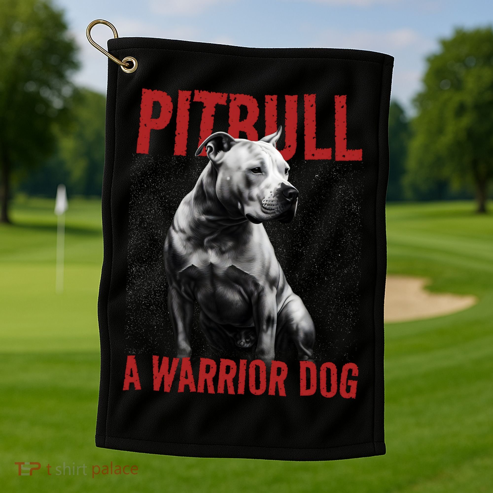 Realistic Pitbull A Warrior Dog Golf Towel