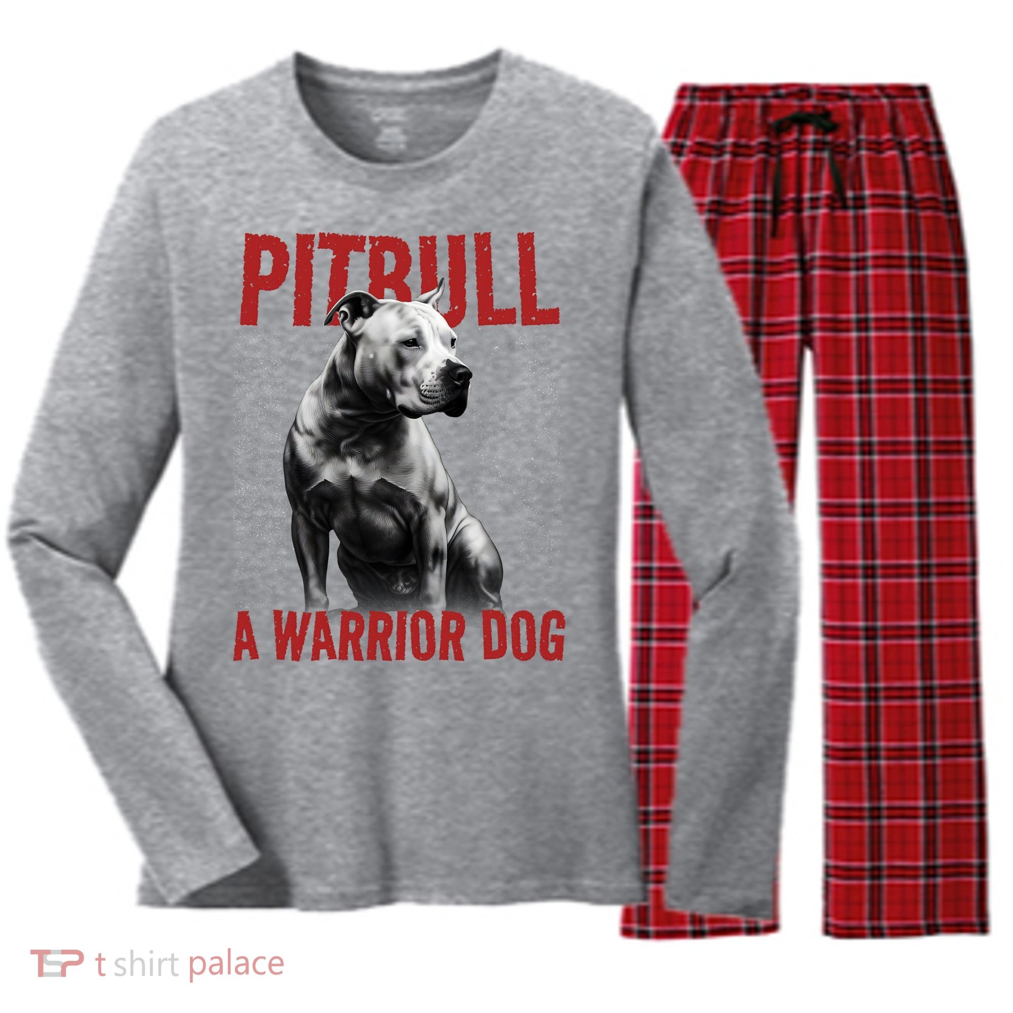 Realistic Pitbull A Warrior Dog Women's Long Sleeve Flannel Pajama Set 