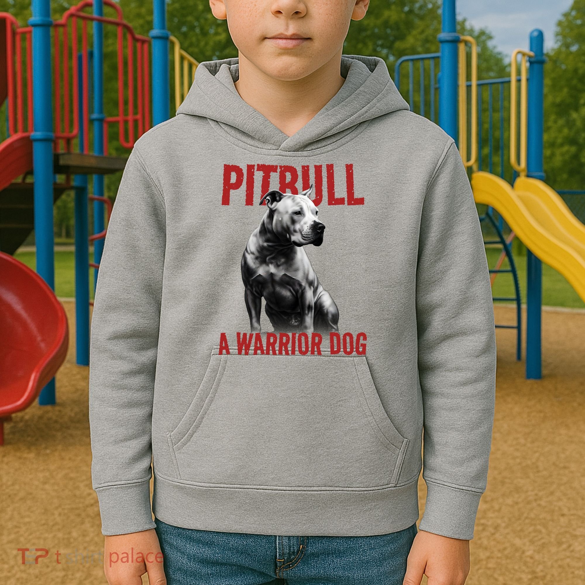 Realistic Pitbull A Warrior Dog Kids Hoodie