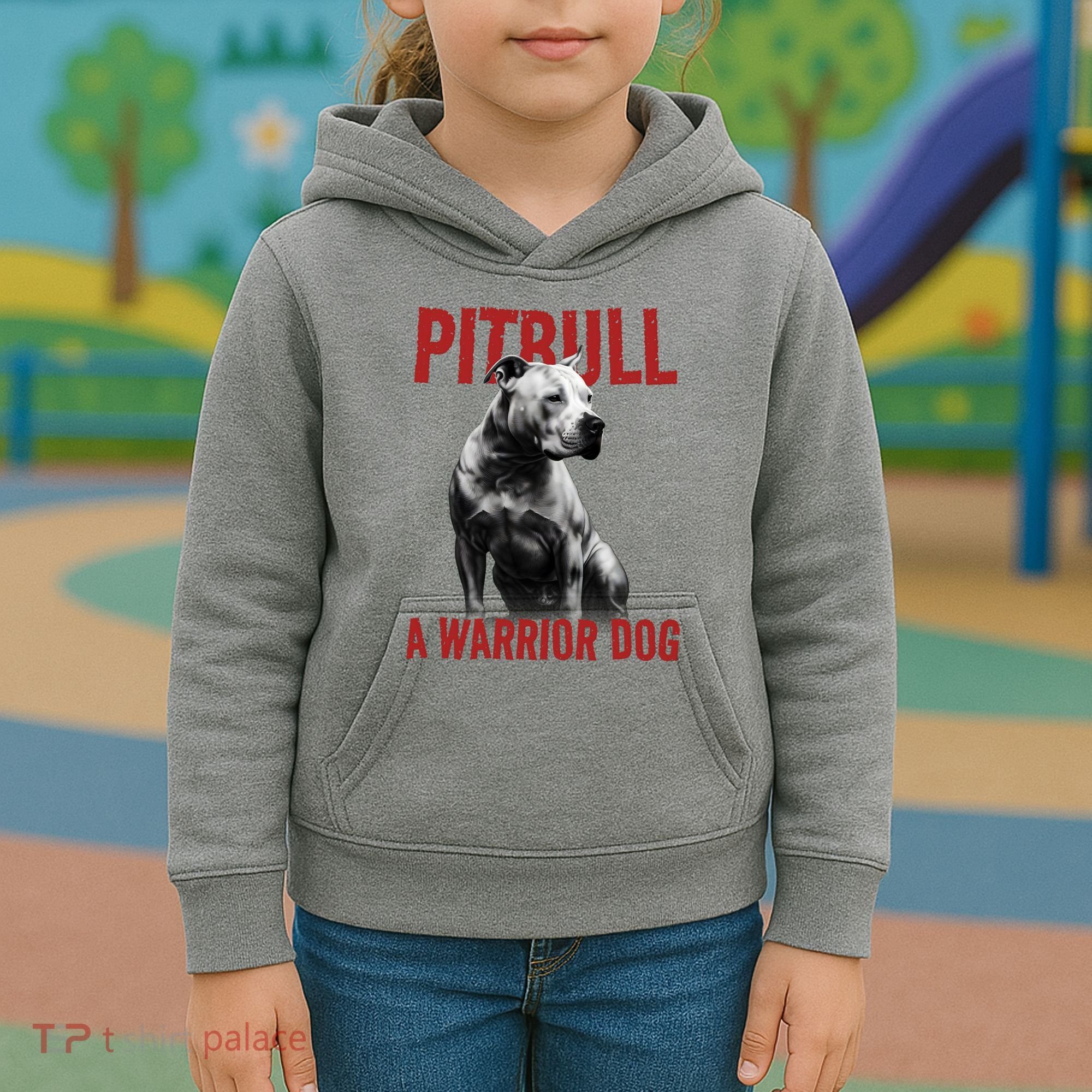 Realistic Pitbull A Warrior Dog Kids Hoodie