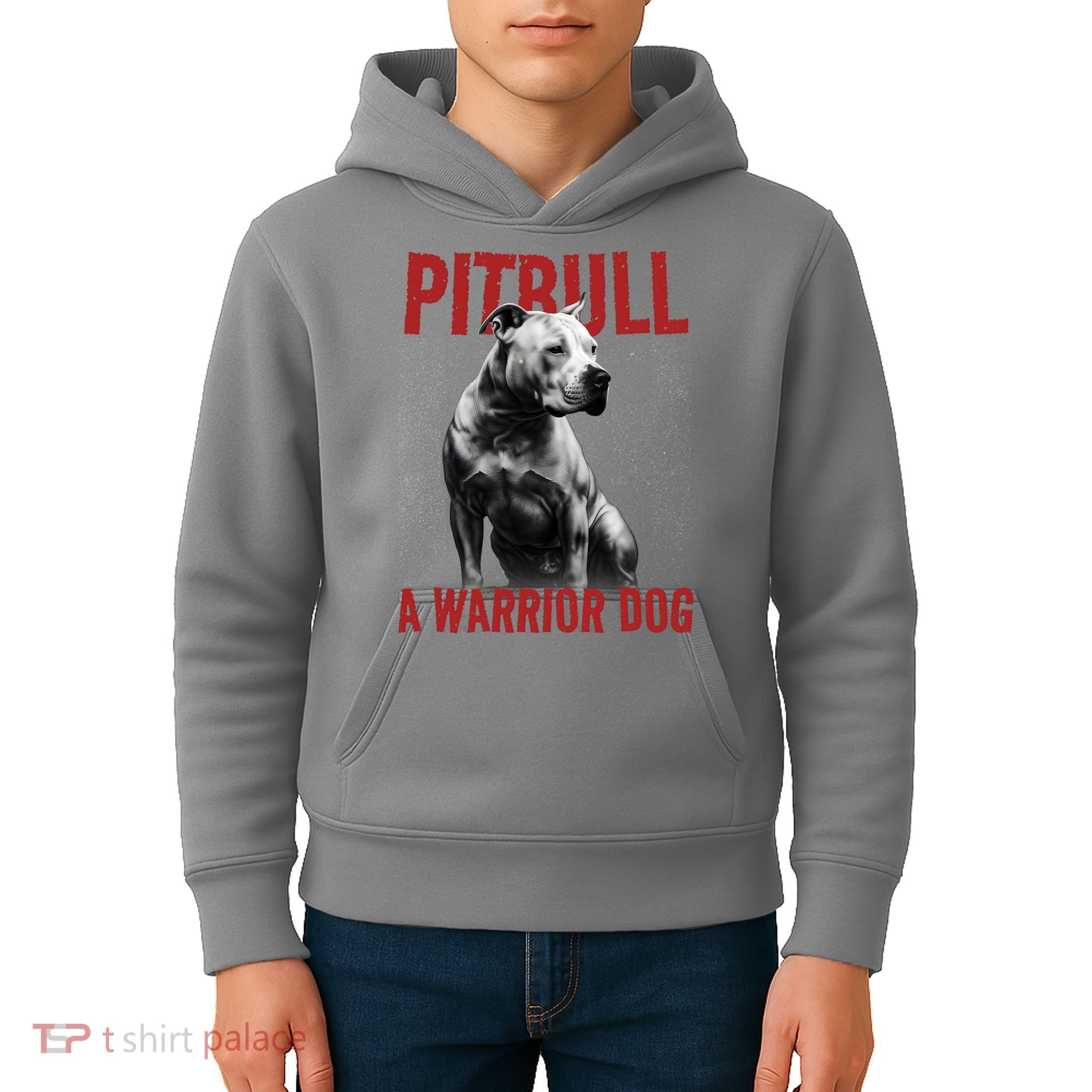 Realistic Pitbull A Warrior Dog Kids Hoodie