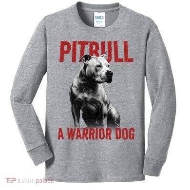 Realistic Pitbull A Warrior Dog Kids Long Sleeve Shirt