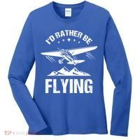 Retro Pilot Aviation ID Rather Be Flying Plane Gift Pilot Gift Women's Long Sleeve Shirt thumb 0