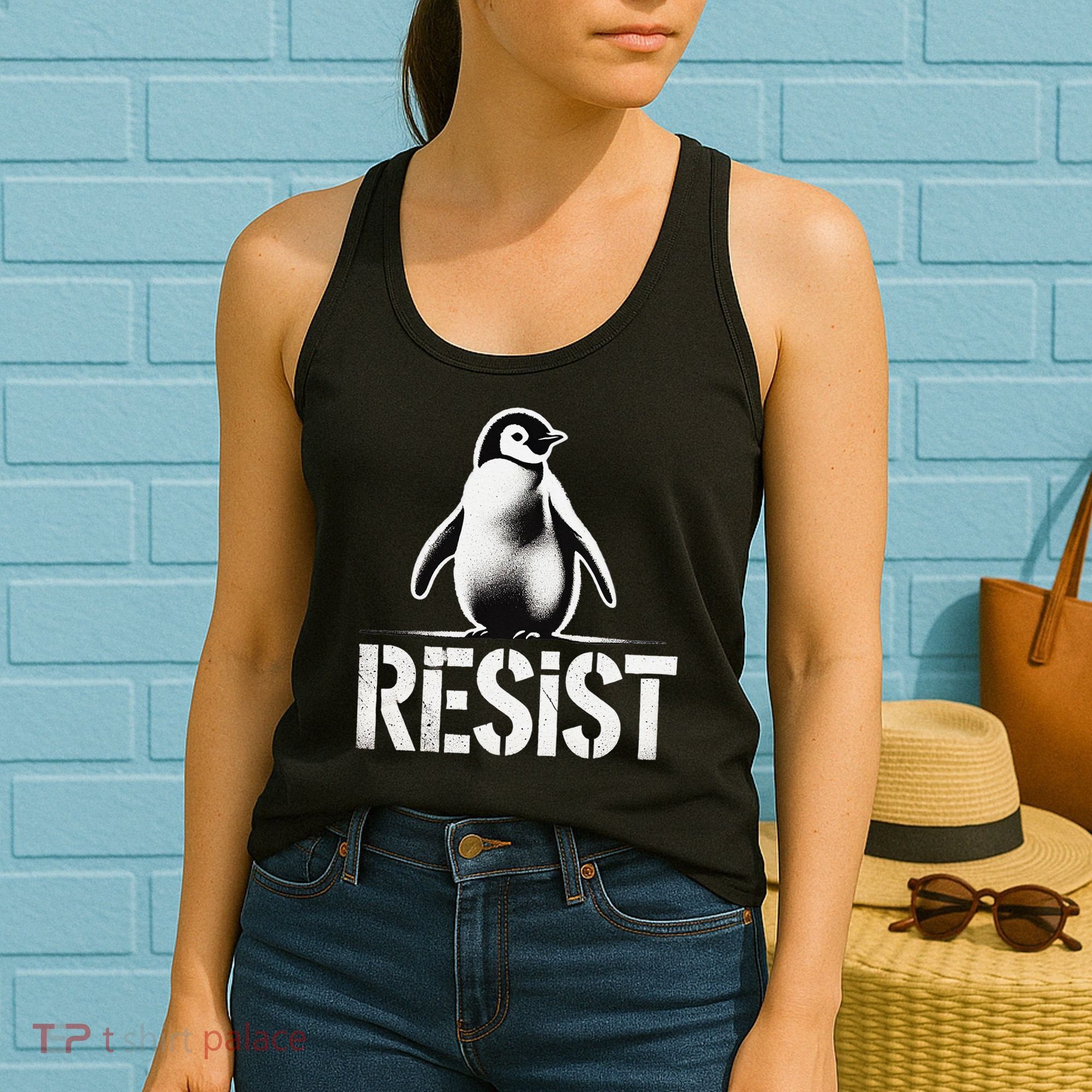 Resist Penguin Activism Penguins Protest Against Tariffs Women's Tank Top