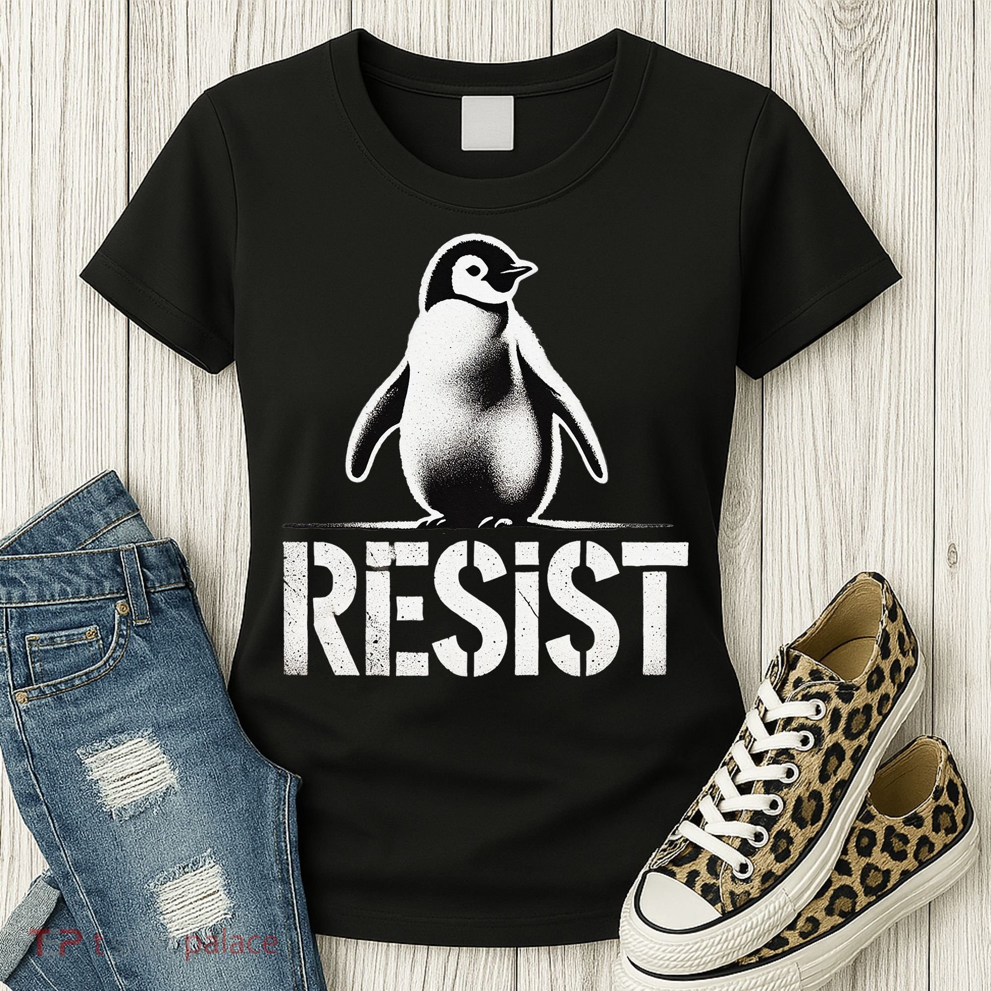 Resist Penguin Activism Penguins Protest Against Tariffs Women's T-Shirt