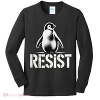 Resist Penguin Activism Penguins Protest Against Tariffs Kids Long Sleeve Shirt thumb 0