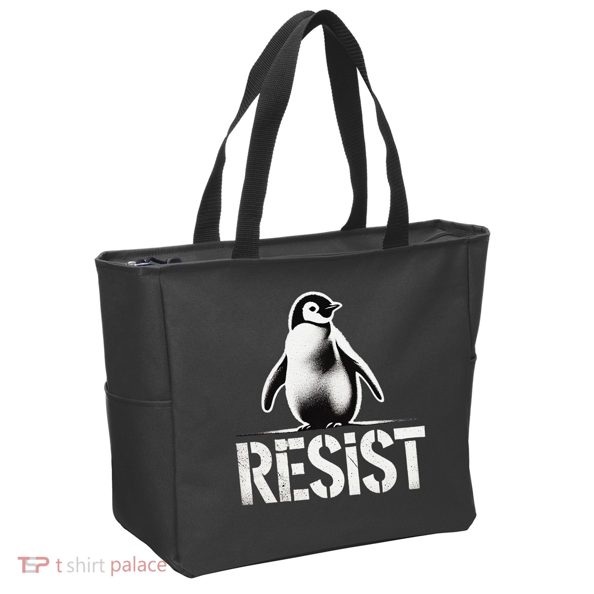Resist Penguin Activism Penguins Protest Against Tariffs Tote Bag