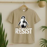 Resist Penguin Activism Penguins Protest Against Tariffs T-Shirt thumb 2