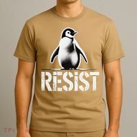Resist Penguin Activism Penguins Protest Against Tariffs T-Shirt thumb 3