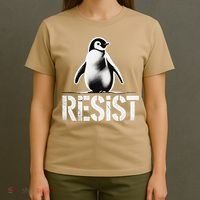 Resist Penguin Activism Penguins Protest Against Tariffs T-Shirt thumb 4