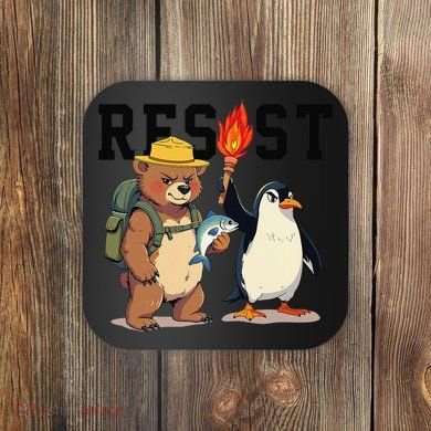 Resist Penguins And Bear Graphic We Stand With Penguins Coaster