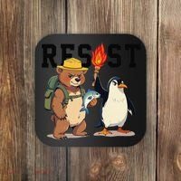 Resist Penguins And Bear Graphic We Stand With Penguins Coaster thumb 0