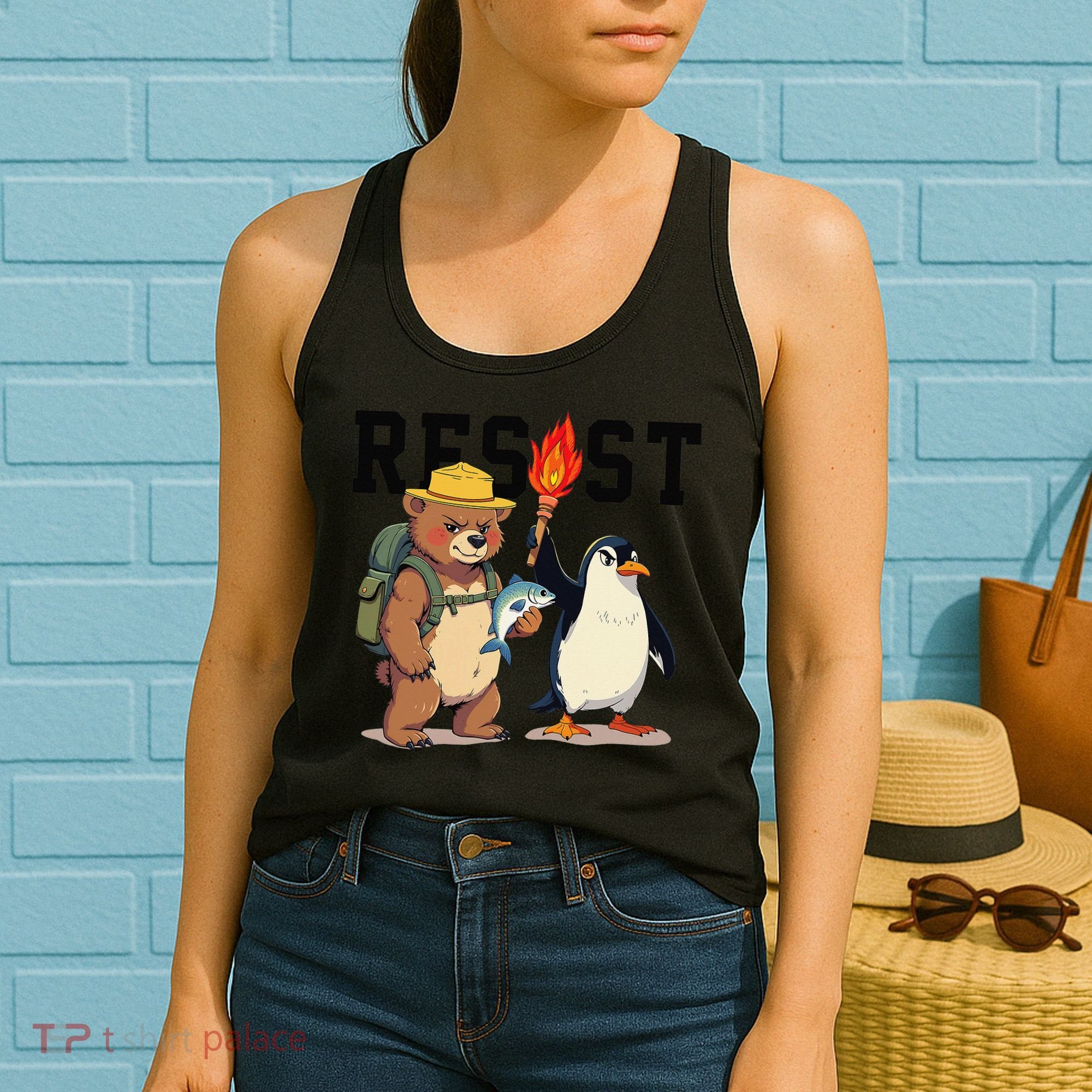 Resist Penguins And Bear Graphic We Stand With Penguins Women's Tank Top
