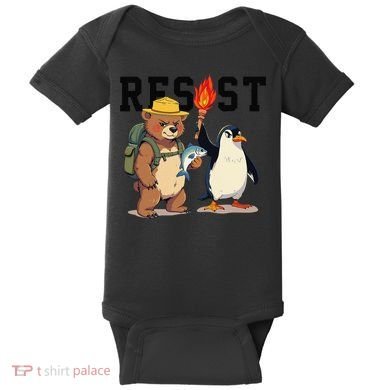 Resist Penguins And Bear Graphic We Stand With Penguins Baby Bodysuit