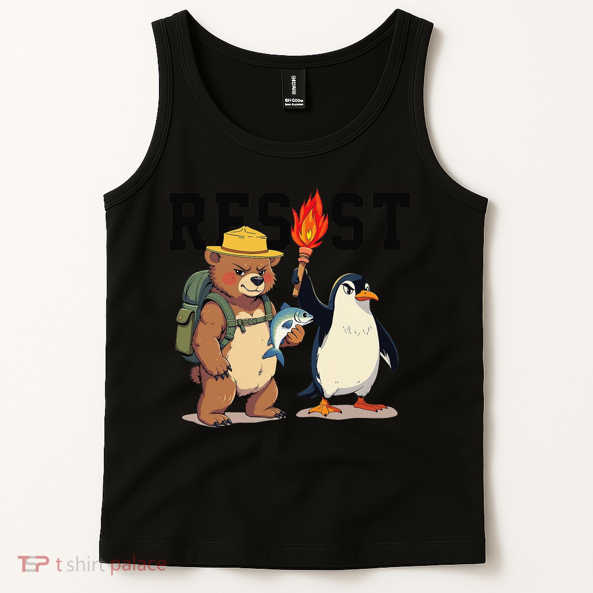 Resist Penguins And Bear Graphic We Stand With Penguins Tank Top