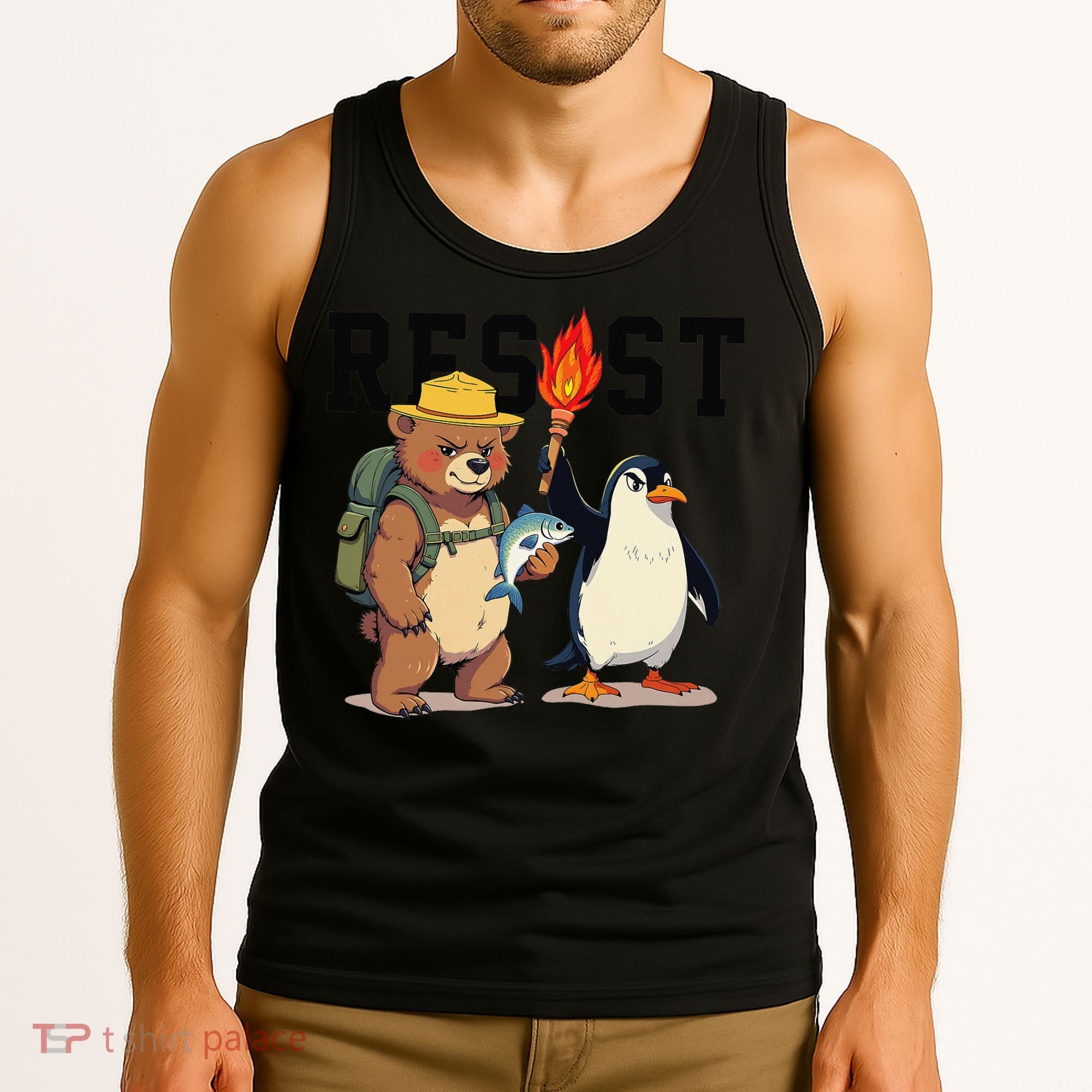 Resist Penguins And Bear Graphic We Stand With Penguins Tank Top