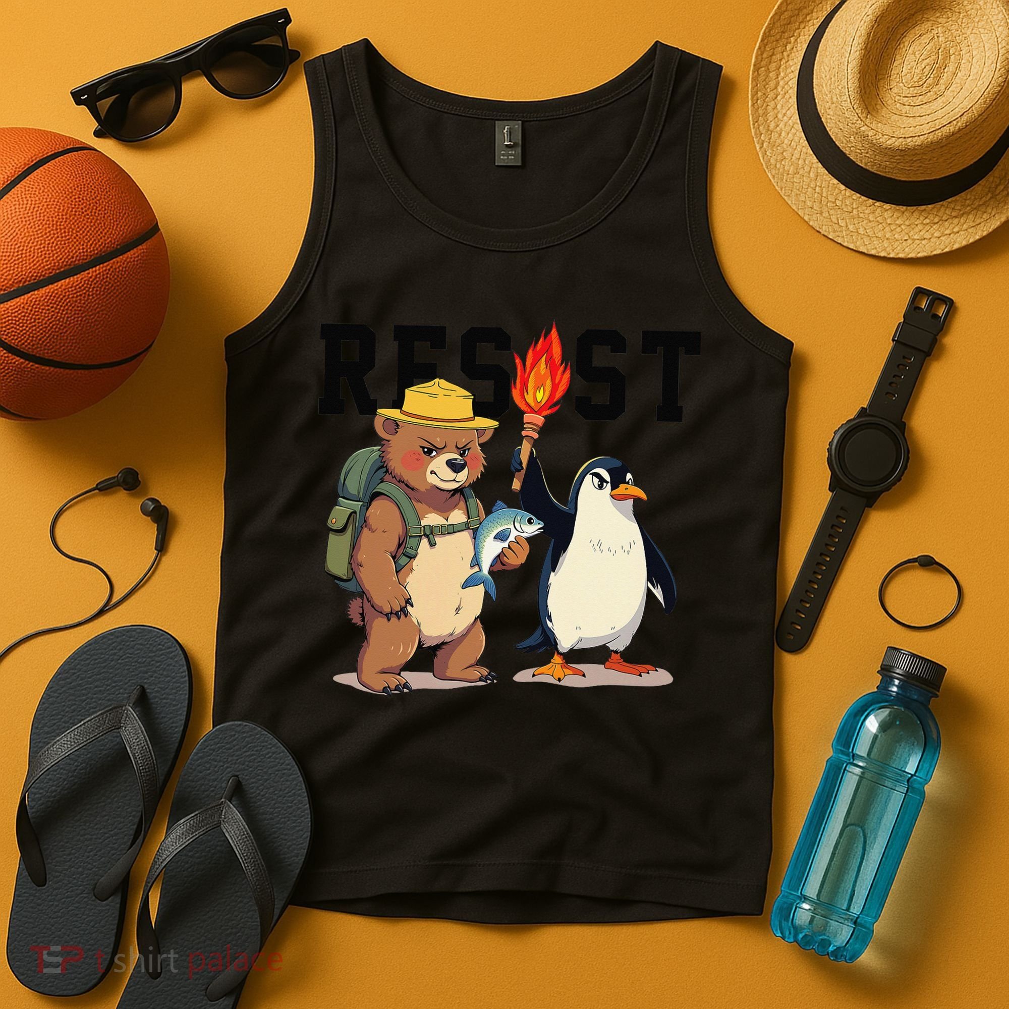 Resist Penguins And Bear Graphic We Stand With Penguins Tank Top