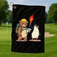 Resist Penguins And Bear Graphic We Stand With Penguins Golf Towel thumb 1