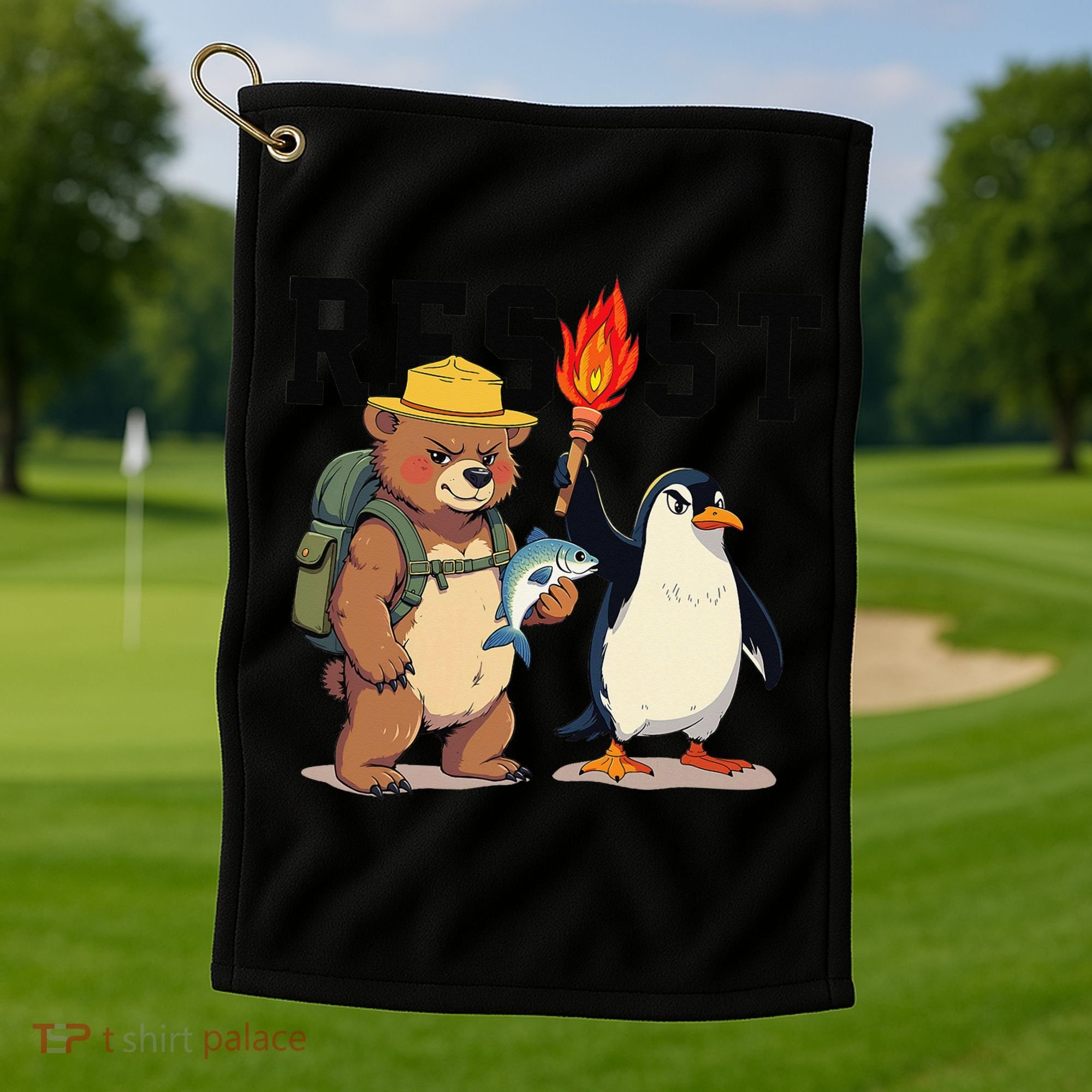 Resist Penguins And Bear Graphic We Stand With Penguins Golf Towel