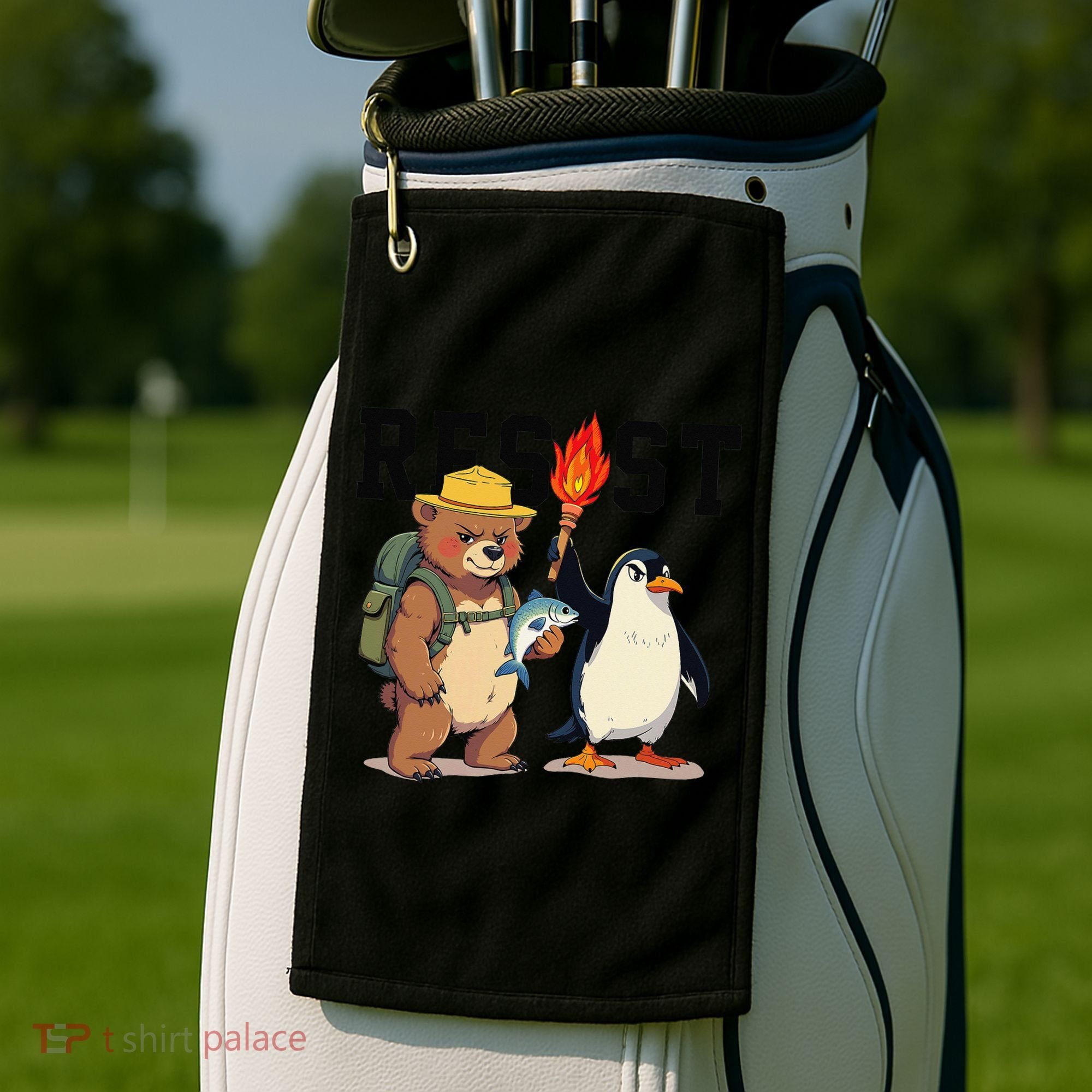 Resist Penguins And Bear Graphic We Stand With Penguins Golf Towel
