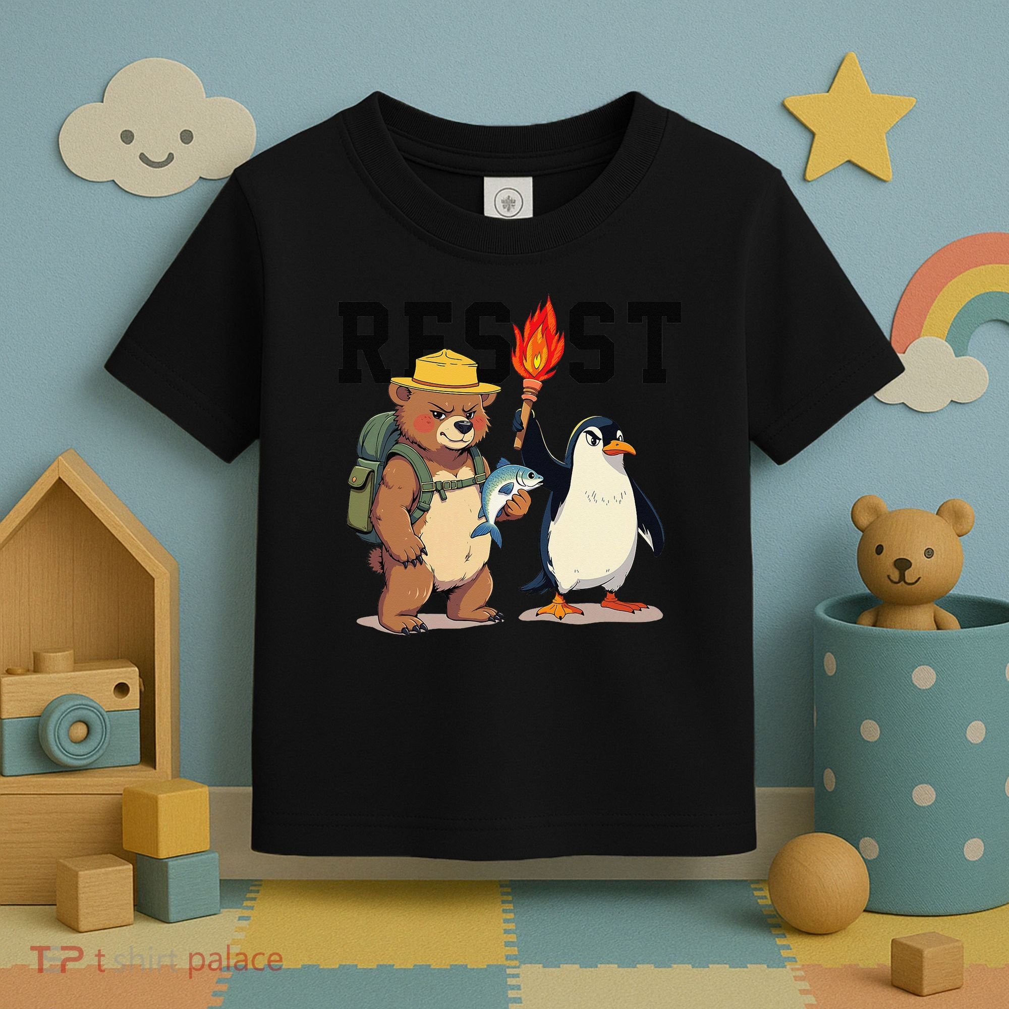 Resist Penguins And Bear Graphic We Stand With Penguins Toddler T-Shirt