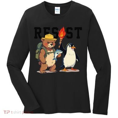 Resist Penguins And Bear Graphic We Stand With Penguins Women's Long Sleeve Shirt