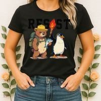 Resist Penguins And Bear Graphic We Stand With Penguins Women's T-Shirt thumb 2