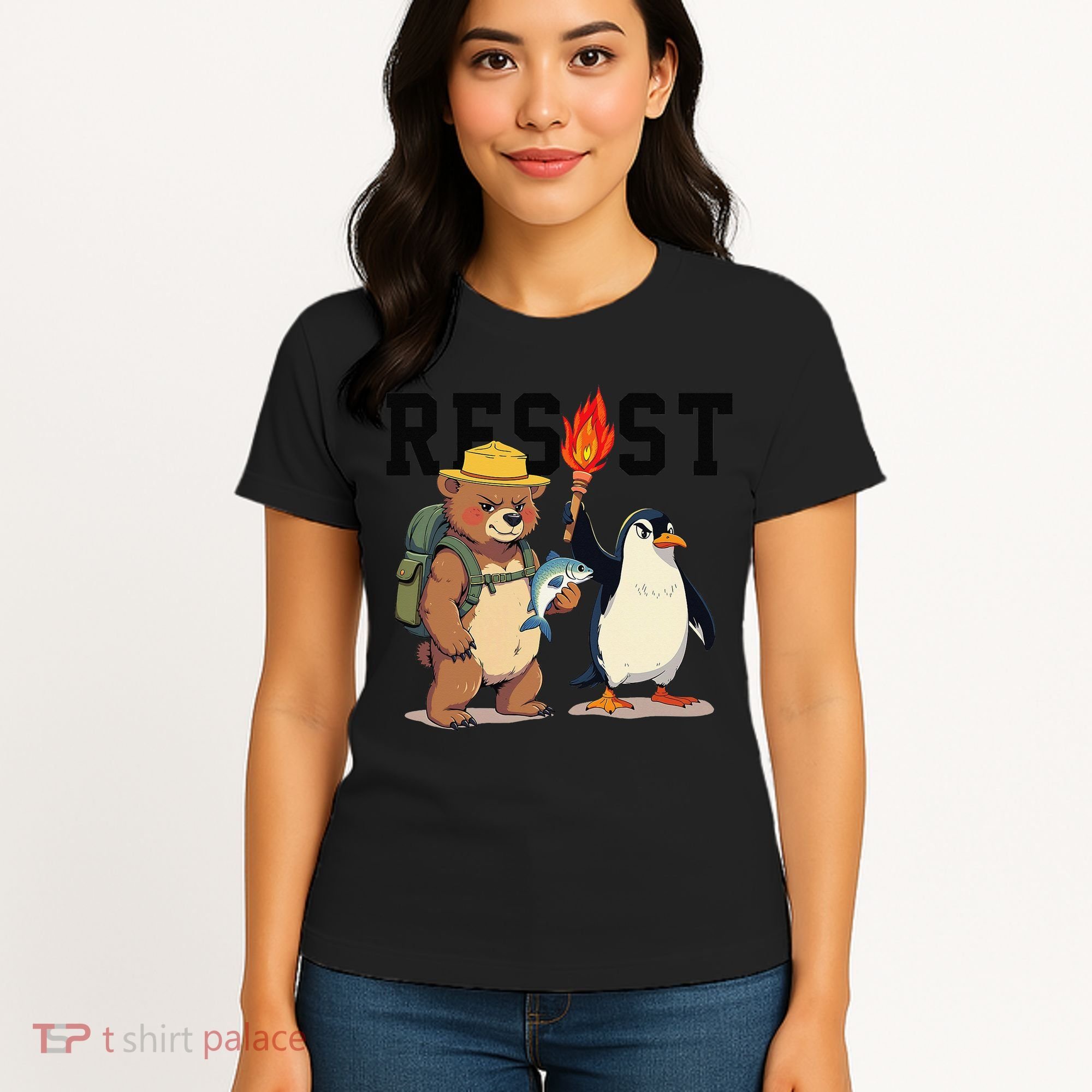 Resist Penguins And Bear Graphic We Stand With Penguins Women's T-Shirt