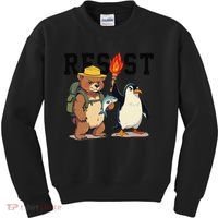 Resist Penguins And Bear Graphic We Stand With Penguins Kids Sweatshirt thumb 0