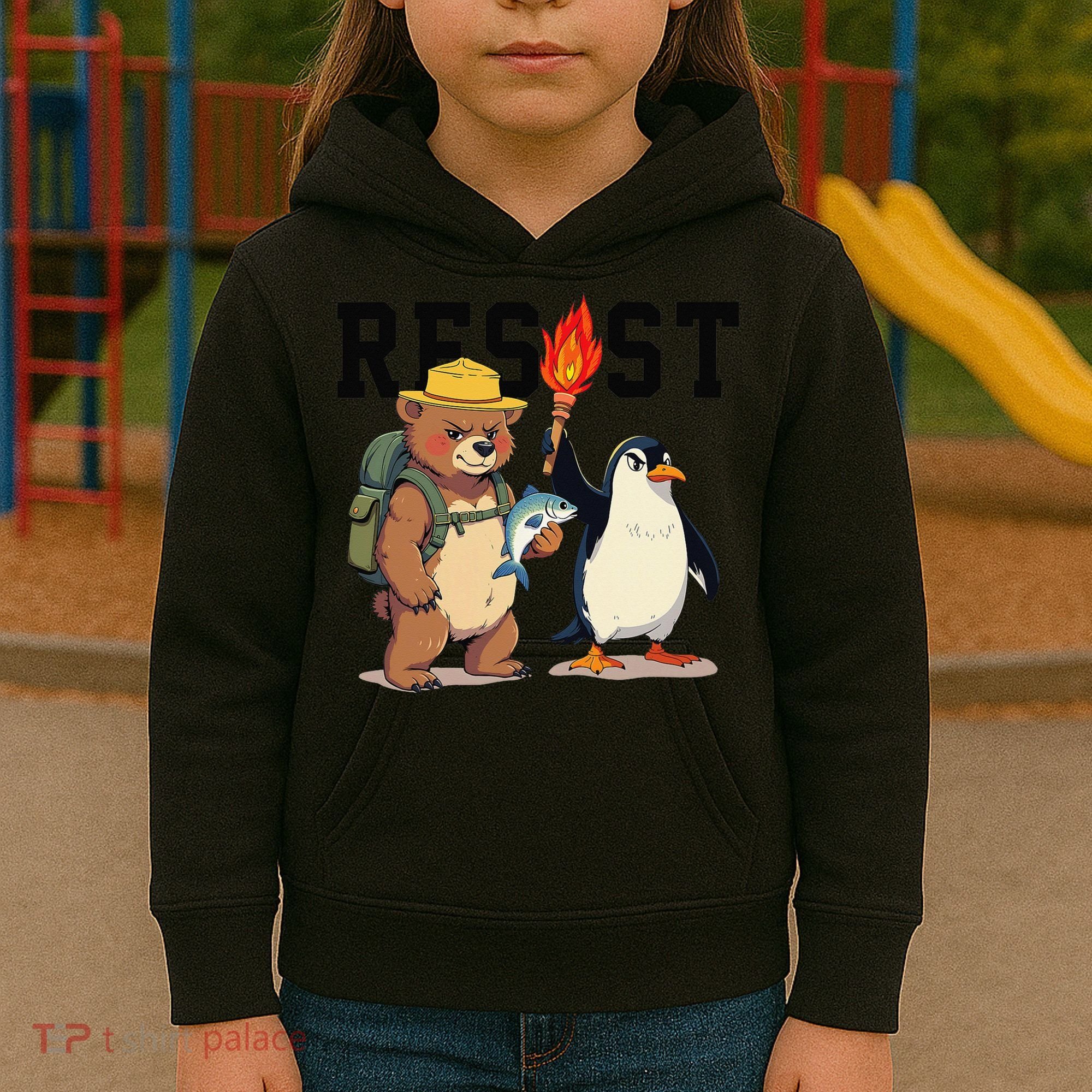 Resist Penguins And Bear Graphic We Stand With Penguins Kids Hoodie