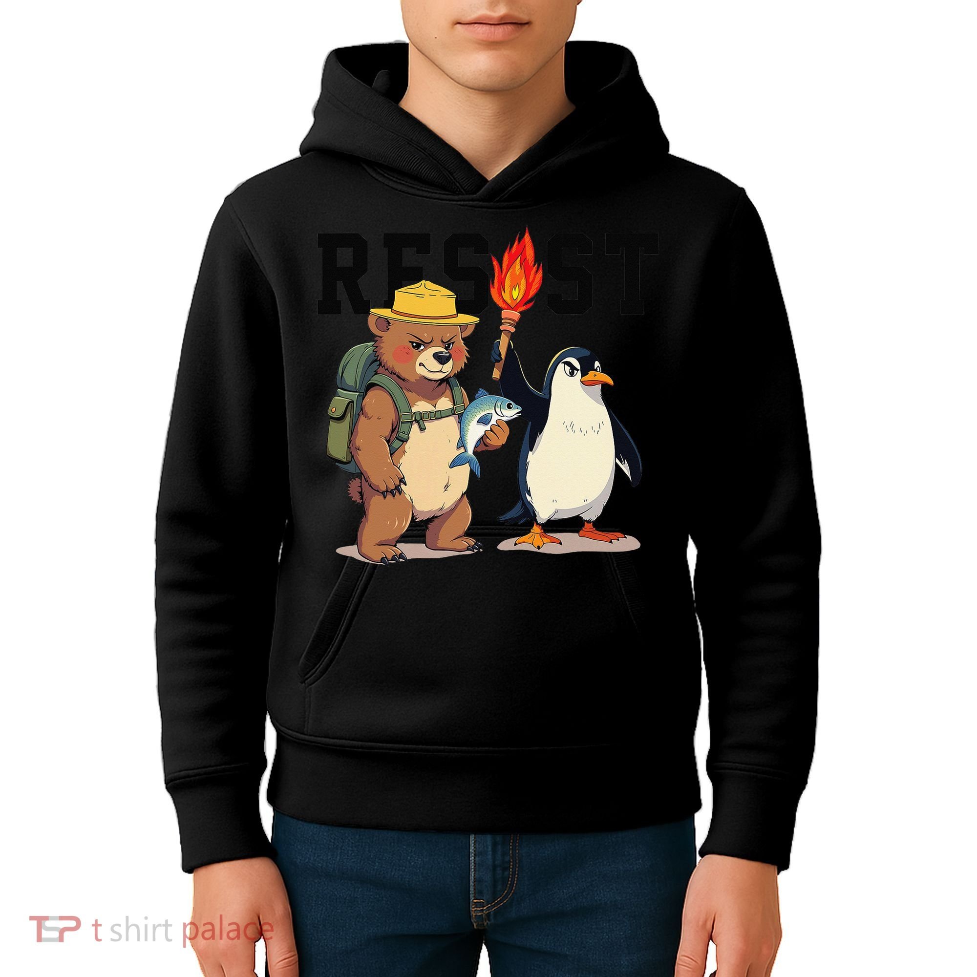Resist Penguins And Bear Graphic We Stand With Penguins Kids Hoodie