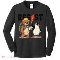 Resist Penguins And Bear Graphic We Stand With Penguins Kids Long Sleeve Shirt thumb 0
