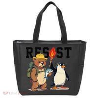 Resist Penguins And Bear Graphic We Stand With Penguins Tote Bag thumb 0