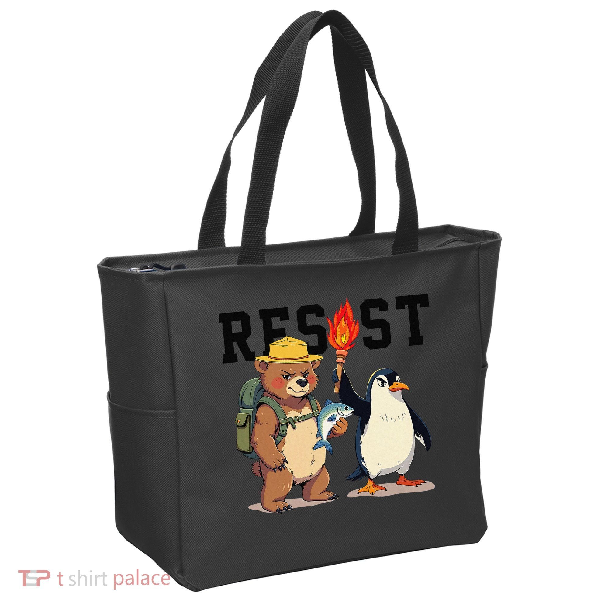 Resist Penguins And Bear Graphic We Stand With Penguins Tote Bag
