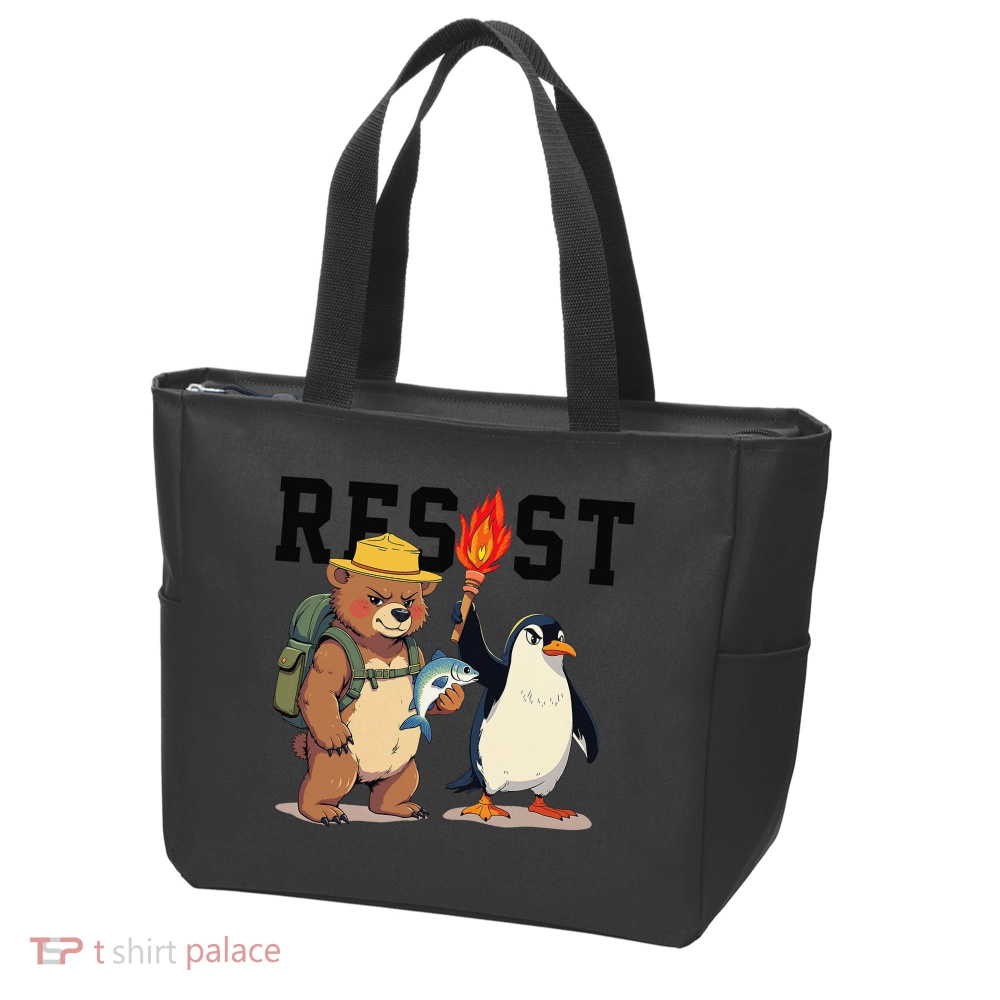 Resist Penguins And Bear Graphic We Stand With Penguins Tote Bag