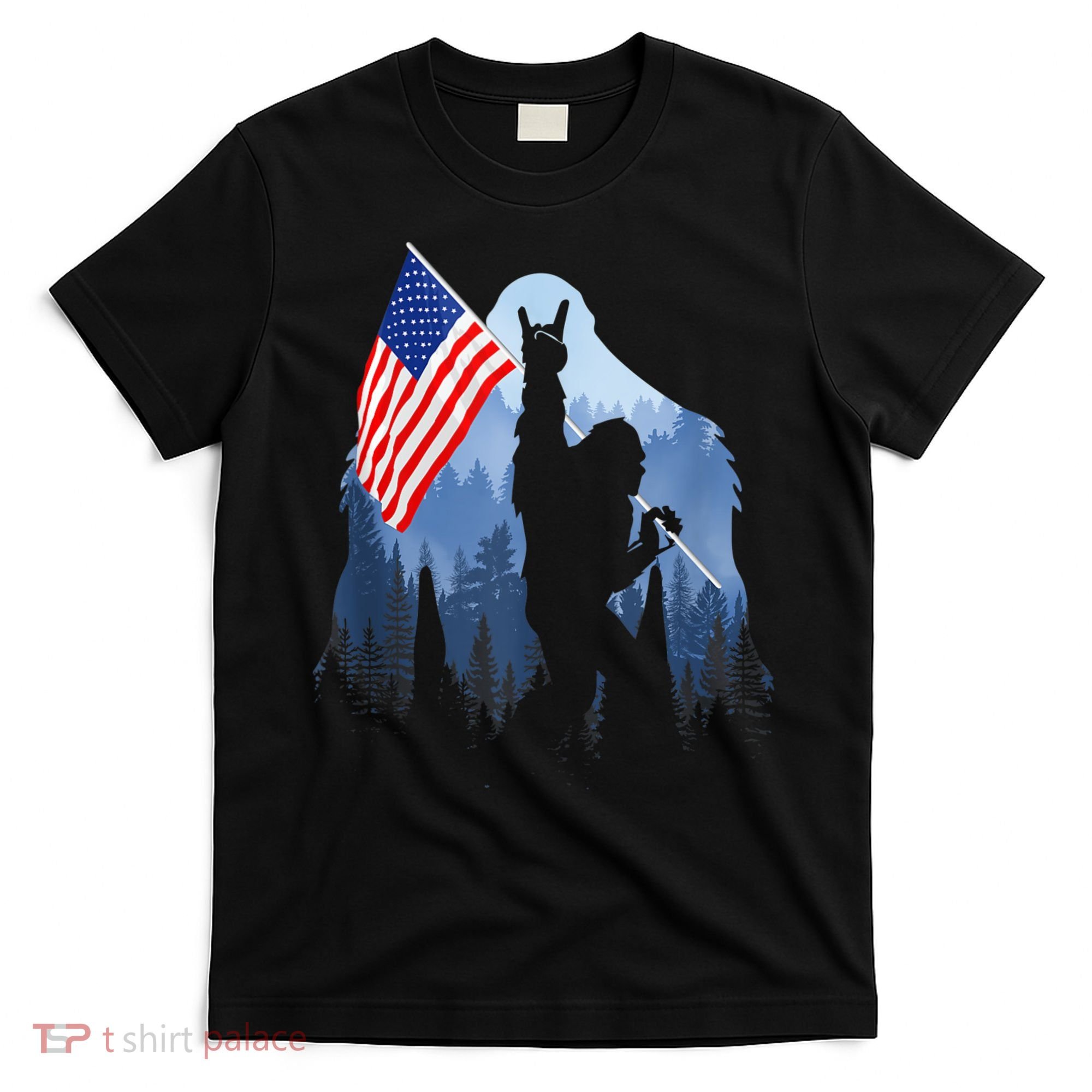 Retro Patriotic Bigfoot Sasquatch With USA Flag 4th Of July T-Shirt