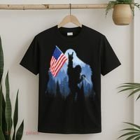 Retro Patriotic Bigfoot Sasquatch With USA Flag 4th Of July T-Shirt thumb 2