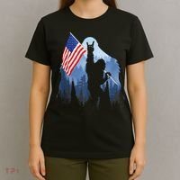 Retro Patriotic Bigfoot Sasquatch With USA Flag 4th Of July T-Shirt thumb 4