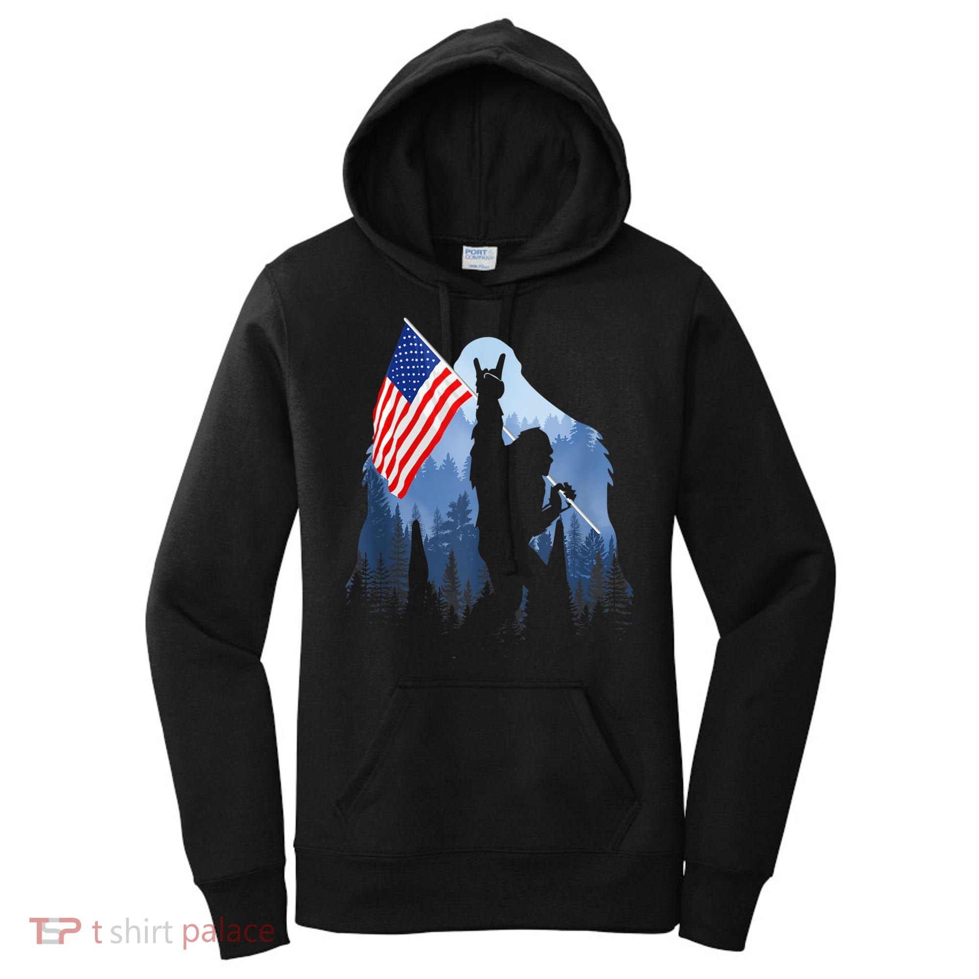 Retro Patriotic Bigfoot Sasquatch With USA Flag 4th Of July Women's Hoodie