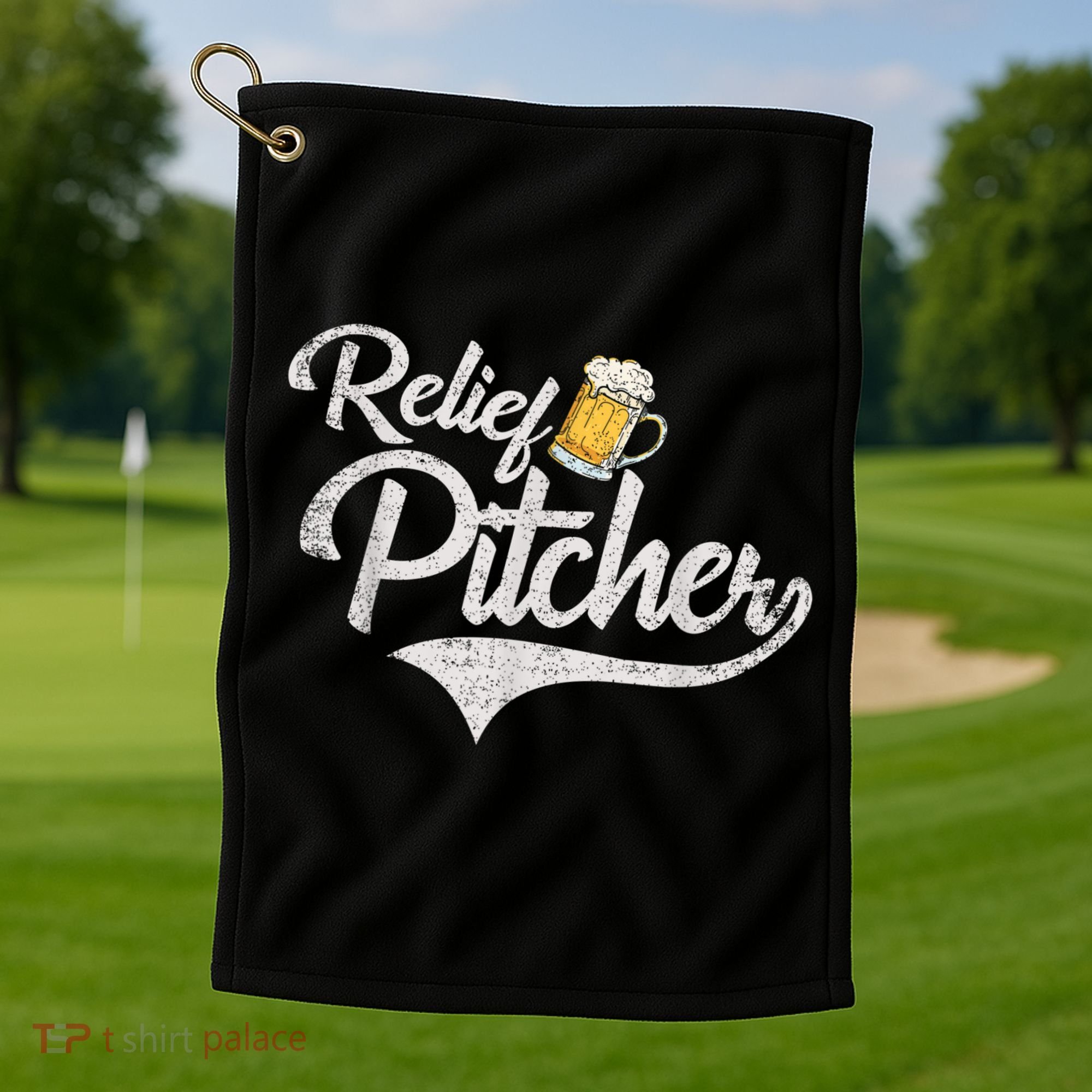 Relief Pitcher Beer And Baseball Funny Golf Towel