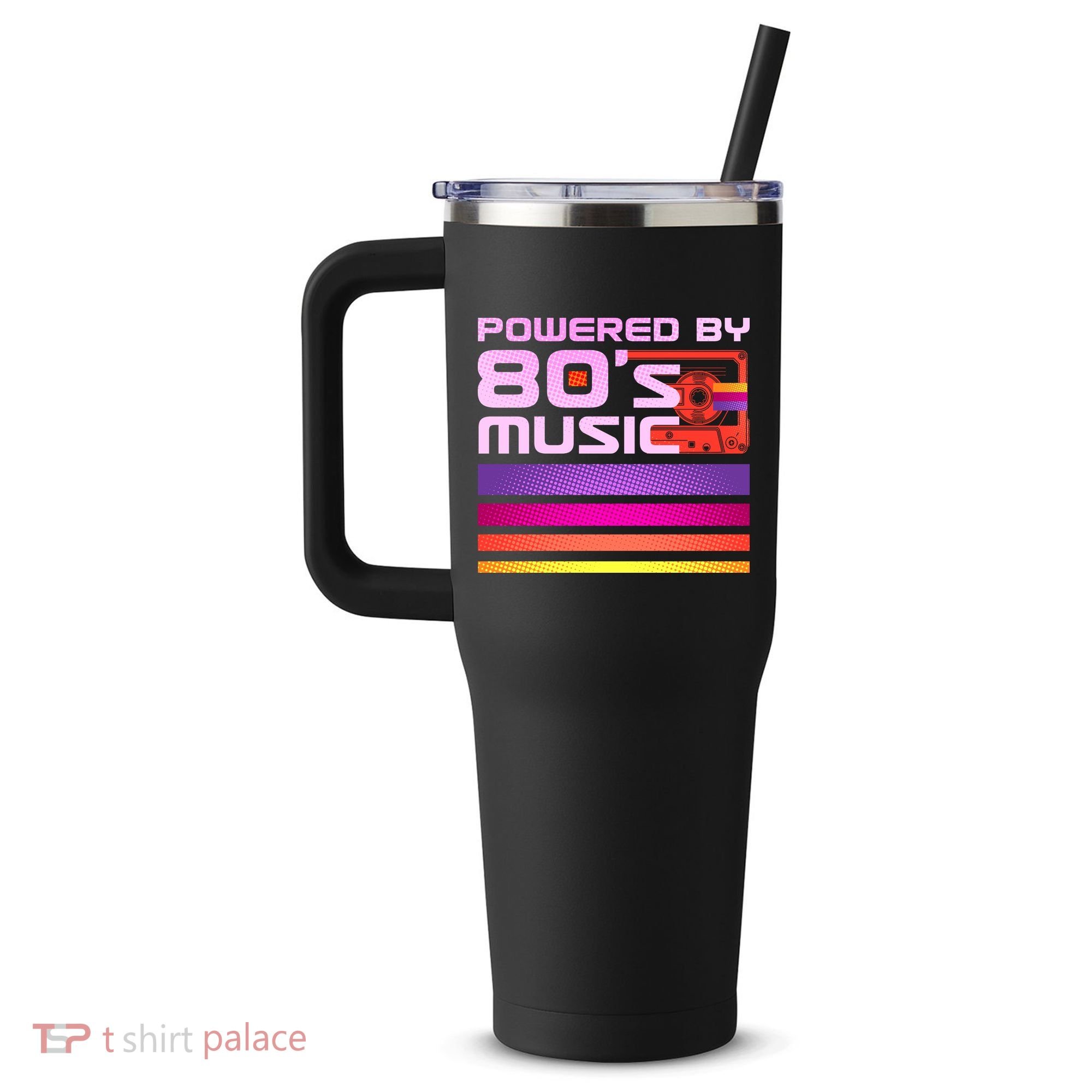 Retro Poweres By 80's Music Cassette Tape 40oz Vacuum Insulated Stainless Steel Travel Tumbler