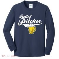 Relief Pitcher Beer And Baseball Kids Long Sleeve Shirt thumb 0