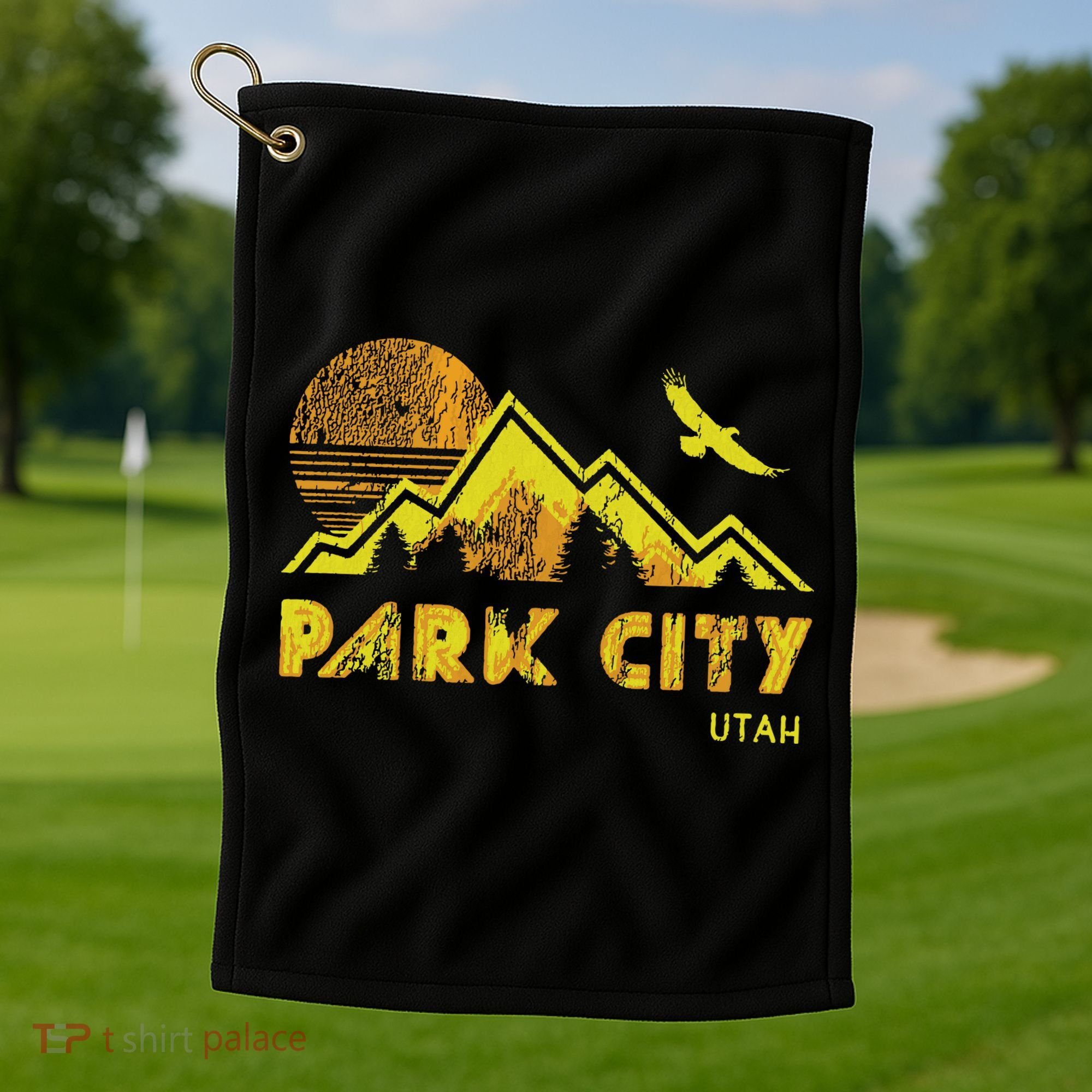 Retro Park City Utah Distressed Home Golf Towel